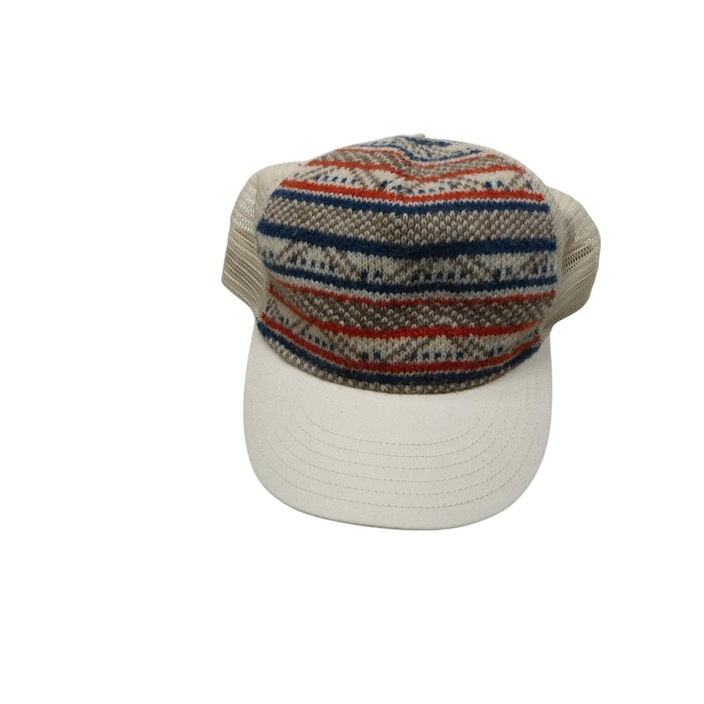 Toad&Co Hat Cap Snap Back One Size Cream Fair Isle Knit Wool Mesh‎ Trucker Mens